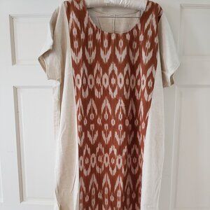 Ikat linen maxi dress with self-belt